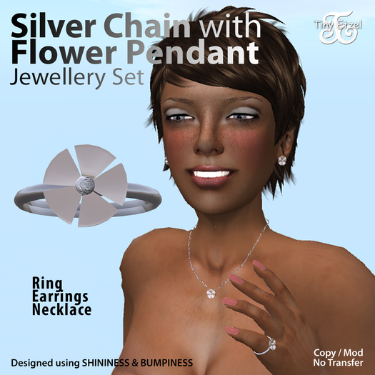 Delicate Silver Chain w/flower Jewellery Set
