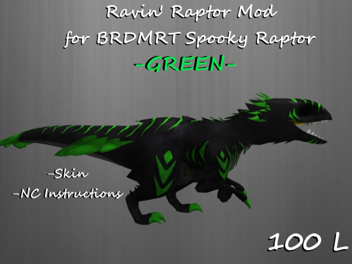 Second Life Marketplace - Ravin' Raptor Green for BRDMRT Spooky Raptor