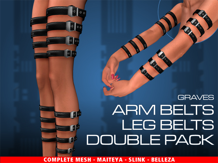 GRAVES Arm + Leg Belts - Double Pack - leather latex harness, garters