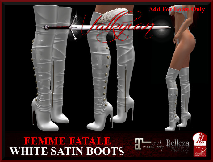 ~Valkyrian~ (Femme Fatale) White Satin Boots (BOXED)