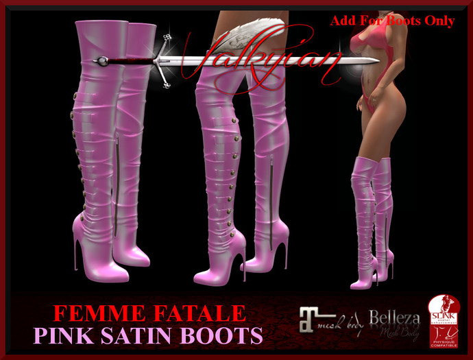 ~Valkyrian~ (Femme Fatale) Pink Satin Boots (BOXED