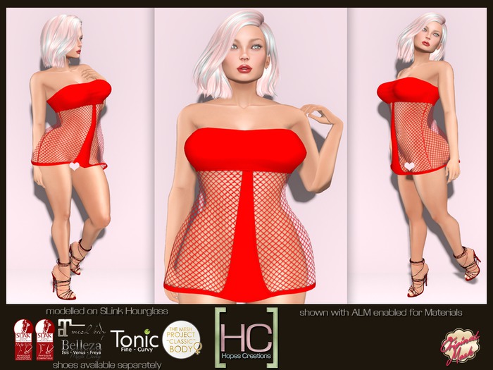 red fishnet dress