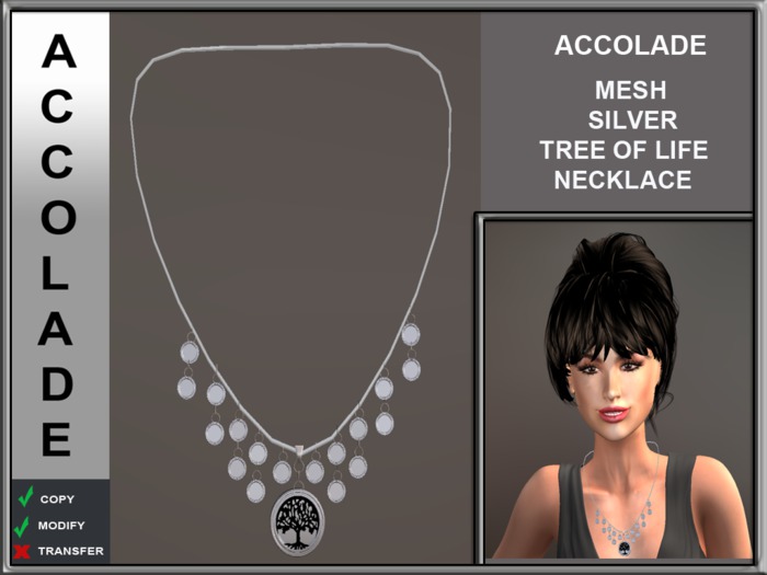 ACCOLADE MESH SILVER TREE OF LIFE NECKLACE