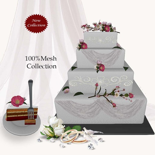 Mesh cake with cherry blossoms