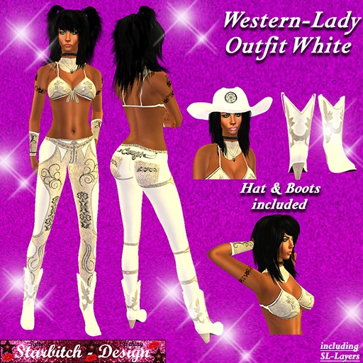 Western-Lady Outfit White with Boots&Hat (including Omega-Applier)