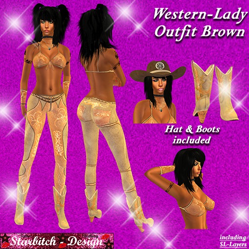 Western-Lady Outfit Brown with Boots&Hat (including Omega-Applier)