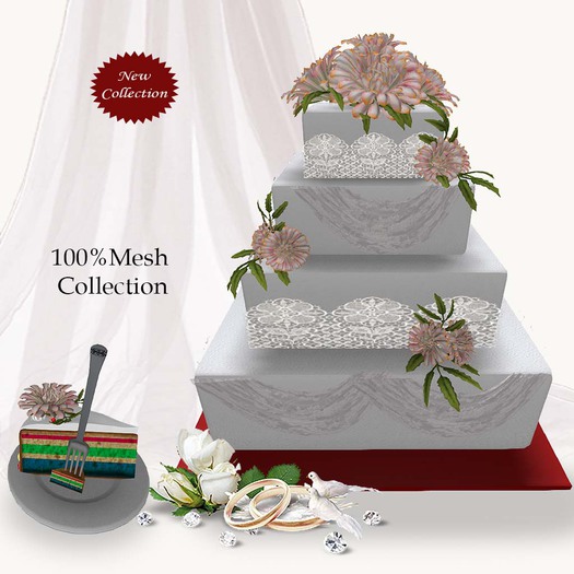 Mesh cake with chrysanthemums v.5