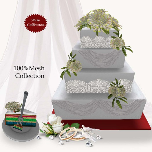 Mesh cake with chrysanthemums v.6
