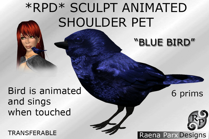 SCULPT ANIMATED SHOULDER PET: "BLUE BIRD" - *RPD*
