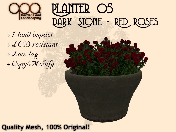 OPQ Planter 05 Dark Stone - Red Roses