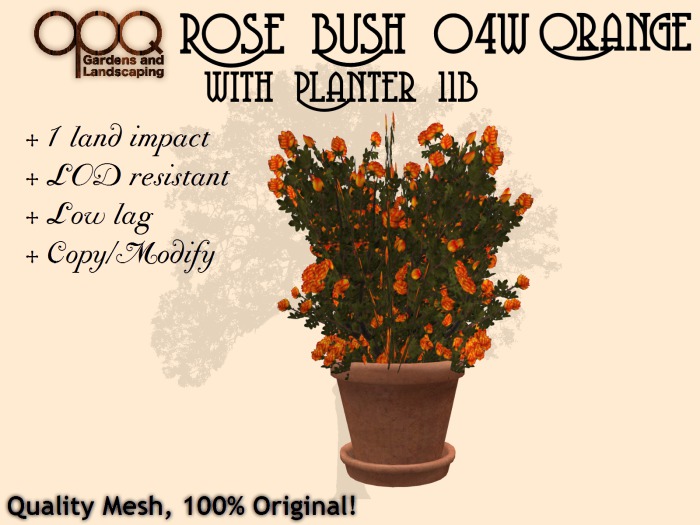OPQ Rose Bush 04w Orange with Planter 11b