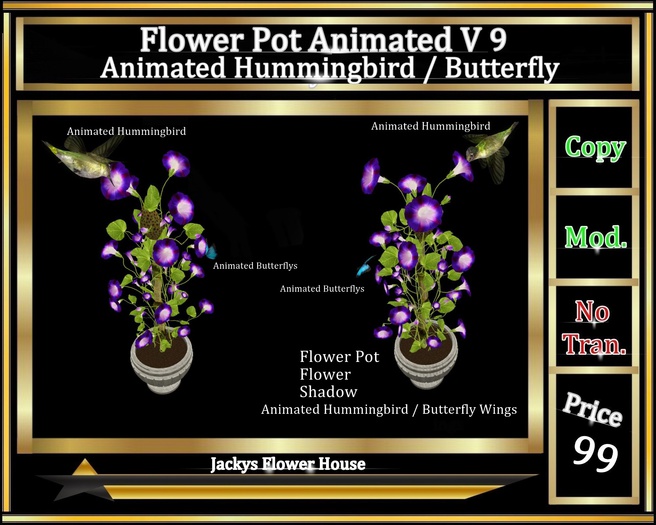 Flower Pot Plant V9 Animated Butterfly Hummingbird