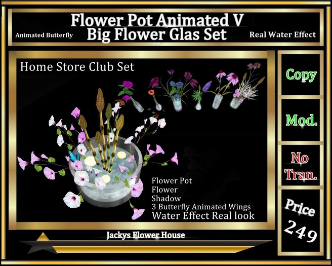 Big Flower Glass Set * Animated Butterfly / Water Effect *