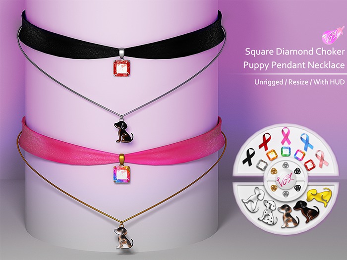 [VO.Z] Square Diamond Choker & Puppy Pendant Necklace