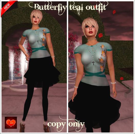 Butterfly teal outfit