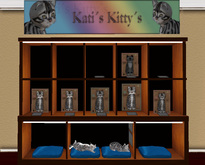 Cats sale shelf. Space for 10 boxes and 4 live cats Verkaufsregal Katzen