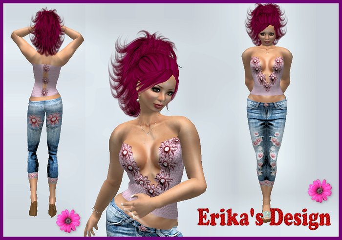 Pink flower & jeans