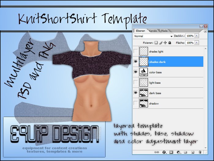 Knit Short Shirt Template - Multilayer *NEW* PNG & PSD LOW PRICE !!!