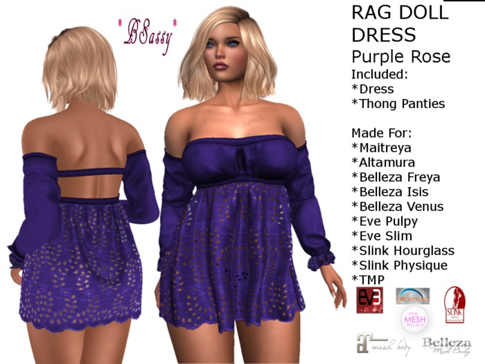 *BSASSY* RAG DOLLS DRESS PURPLE
