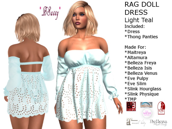 *BSASSY* RAG DOLLS DRESS LIGHT TEAL