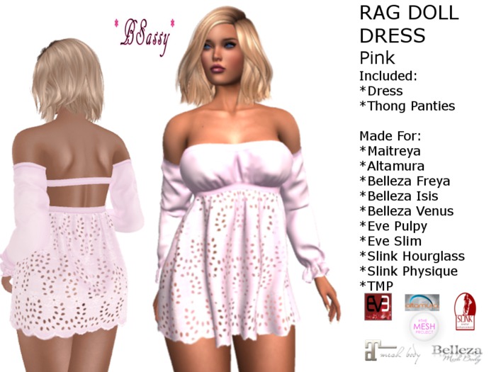 *BSASSY* RAG DOLLS DRESS LIGHT PINK