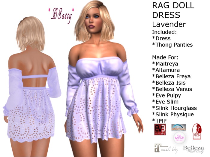 *BSASSY* RAG DOLLS DRESS LAVENDER