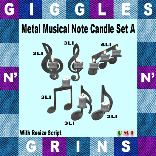 Giggles n' Grins Metal Musical Note Candle Set A