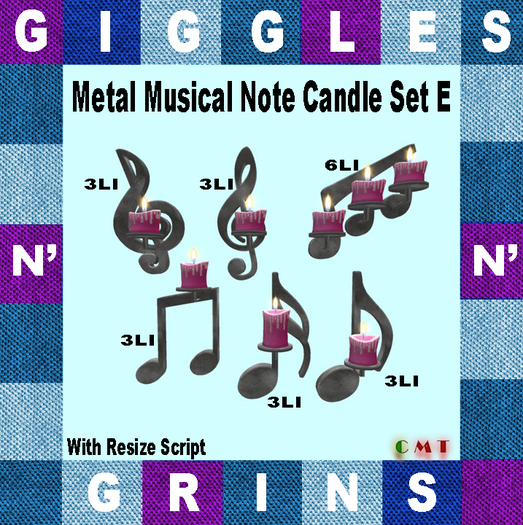 Giggles n' Grins Metal Musical Note Candle Set E
