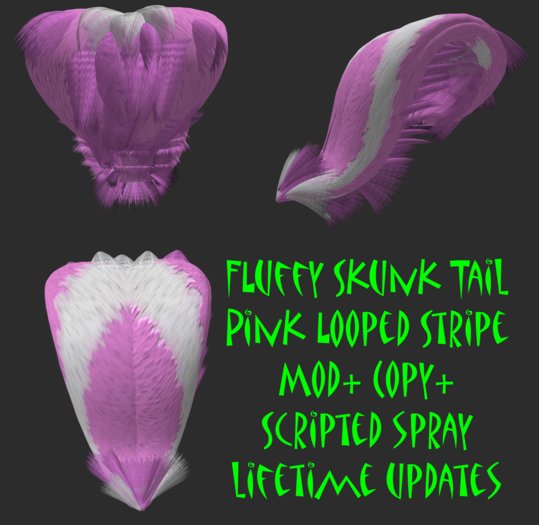 Curled Fluffy Skunk Tail - Pink Looped Stripe