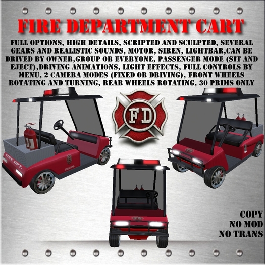 Fire department golf cart - fire department cart - fireman car - firefighter car - firemen cars