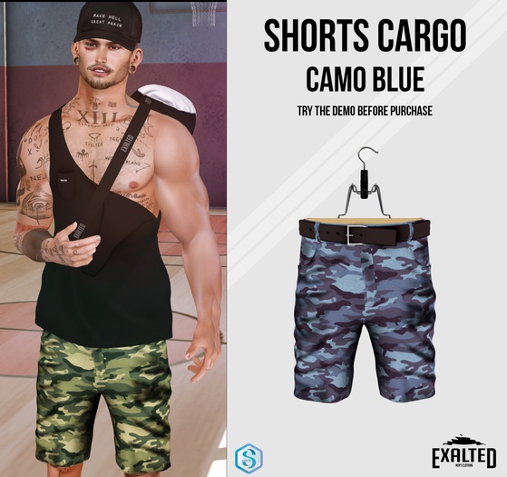 ExalteD - Shorts Cargo {Signature} CAMO Blue