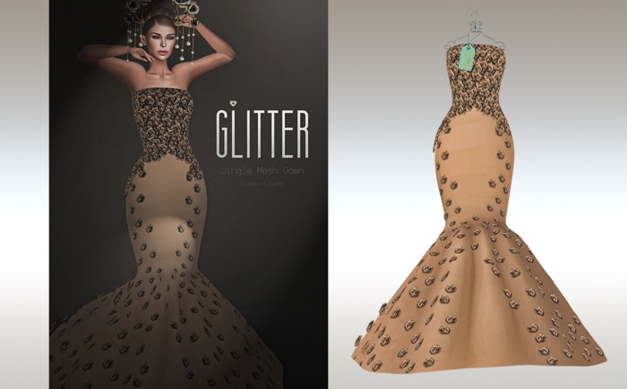 GLITTER - JINGLE Mesh Gown Tan