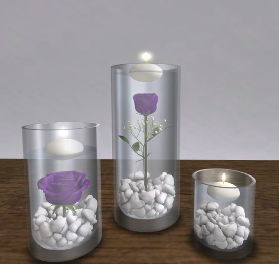 Submerged Purple Roses Glass Vases with Candles