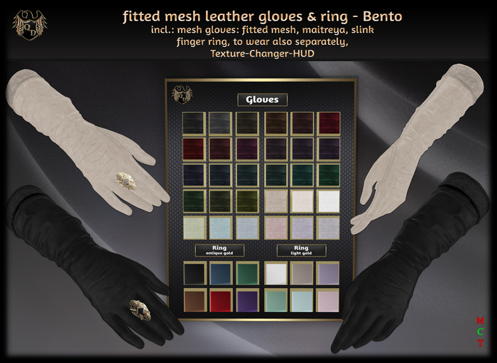 fitted mesh leather gloves & ring (bento)