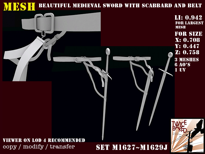 "TB" Beautiful Medieval sword with scabbard and belt M1627 M1629J