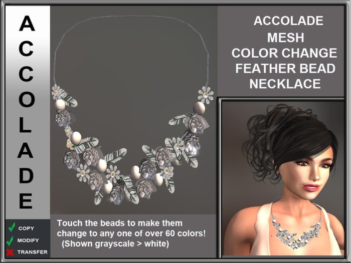 ACCOLADE MESH COLOR CHANGE FEATHER BEAD NECKLACE