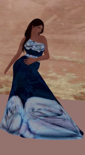 Blue One Shoulder Gown Dress w/Train