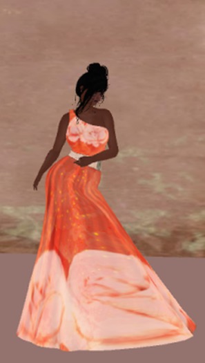 Orange One Shoulder Gown Dress w/Train