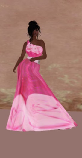 Pink One Shoulder Gown Dress w/Train