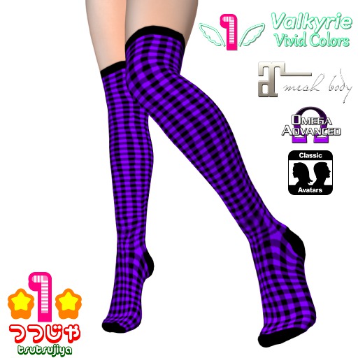 1*TTjp Gingham-Checked Black/Violet Overknee
