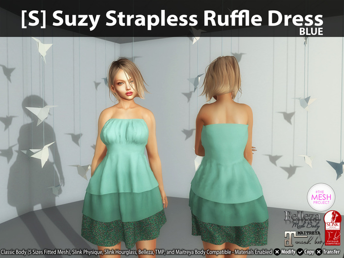 [S] Suzy Strapless Ruffle Dress Blue