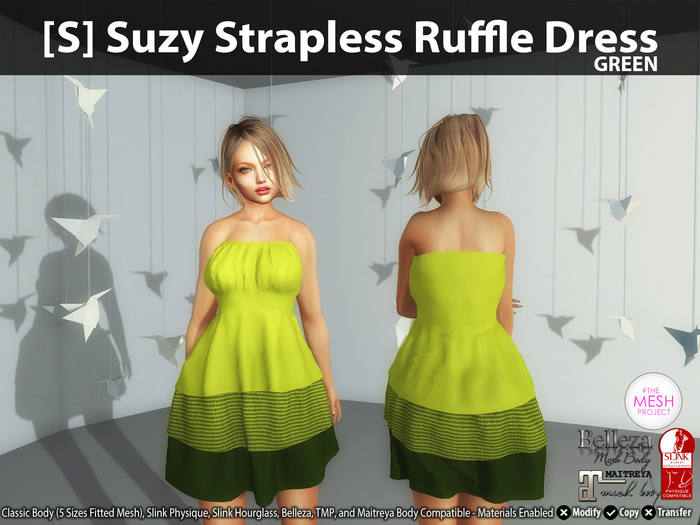[S] Suzy Strapless Ruffle Dress Green