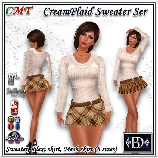 < BD > CreamPlaid Sweater Set