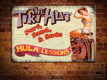 TIKI HUT HULA LESSONS | Tiki Poster | Rusty Metal Style Wall Sign