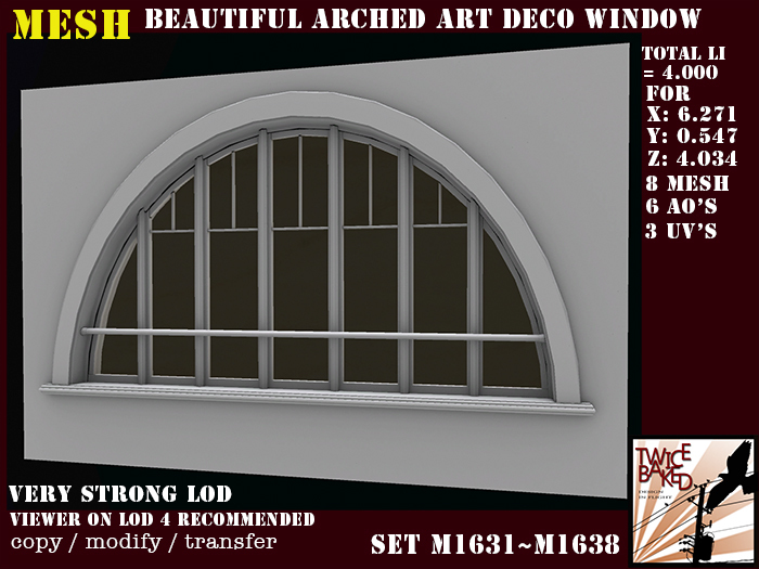"TB" Beautiful arched Art Deco window M1631 M1638