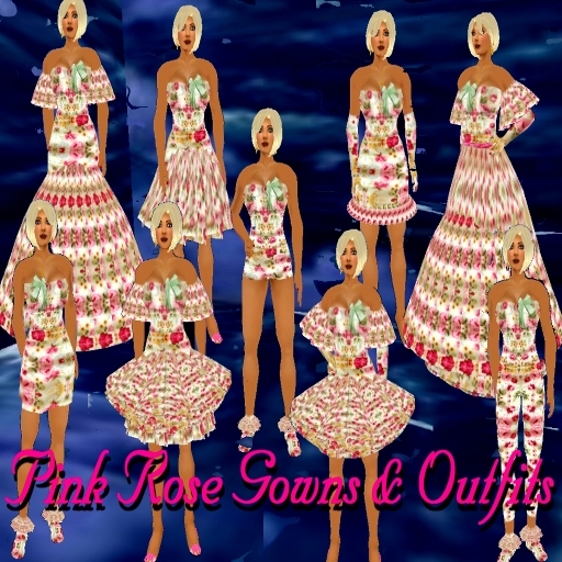 Pink Rose Gowns & Outfits w/accessories