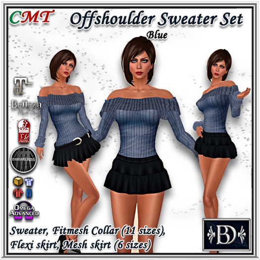 < BD > Offshoulder Sweater Set Blue