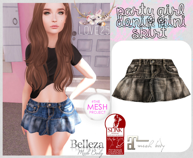 Party Girl Denim Mini Skirt (BlackDirty)