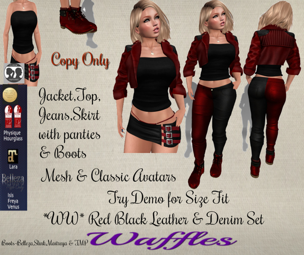 *WW* Red Black Leather & Denim Set