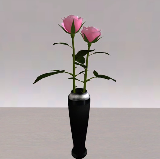 Pink Roses in Black Vase